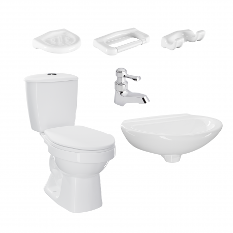 Combo Corona Laguna Balta Blanco: sanitario, lavamanos con pedestal, grifería y accesorios