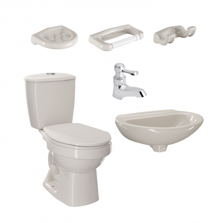 Combo Corona Laguna Balta Bone: sanitario, lavamanos sin pedestal, grifería y accesorios