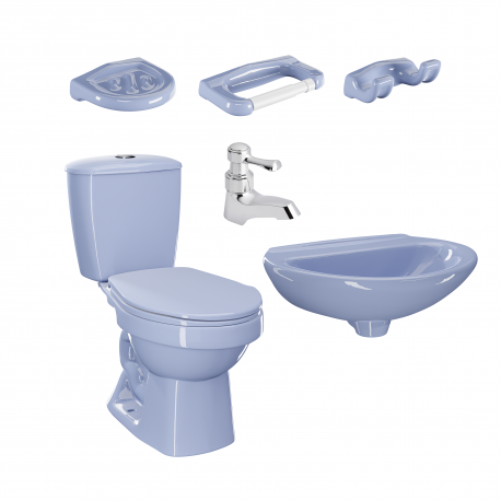 Combo Corona Laguna Balta Azul Cielo: sanitario, lavamanos sin pedestal, grifería y accesorios