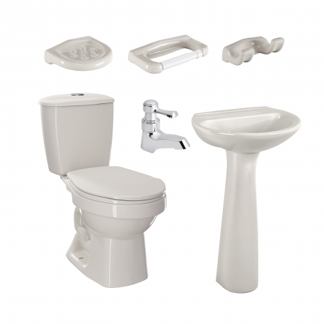 Combo Corona Laguna Balta Bone: sanitario, lavamanos con pedestal, grifería y accesorios