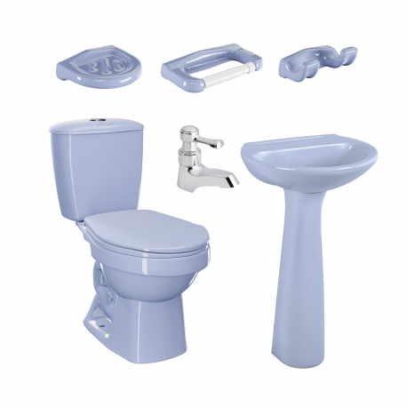 Combo Laguna Corona Balta Azul Cielo: sanitario, lavamanos con pedestal, grifería y accesorios