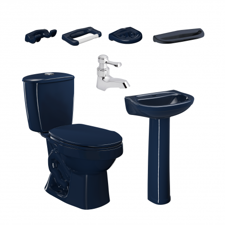 Combo Laguna 4.8 con pedestal + Grifería y accesorios Azul oscuro