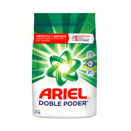Detergente en polvo Ariel Doble Poder Jabón 1Kg 
