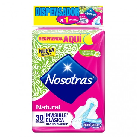 Toallas Higiénicas Nosotras Natural Invisible Clásica X 30 Unidades
