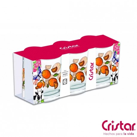 Vaso Herradura Jugos Decorado Canastilla x 6 Unidades Cristar