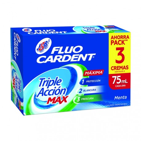 Crema Fluocardent Triple Acción Máxima 75ml X 3 Unidades