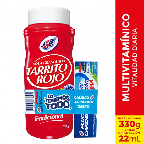 Tarrito Rojo JGB Tradicional 330 G + Crema Dental Fluocardent Triple Acción Max 22 Ml