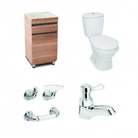 Combo Laguna Mueble Aluvia, Grifería lavamanos Balta, Sanitario Laguna y Accesorios Valenciana