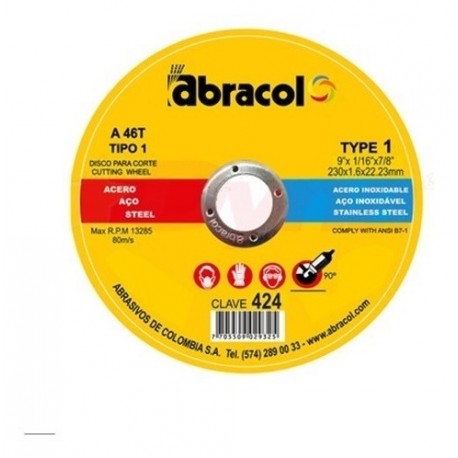 Disco Abracol Amarillo Corte Metal 9 (Dt1 230X1,6X22,23Mm)