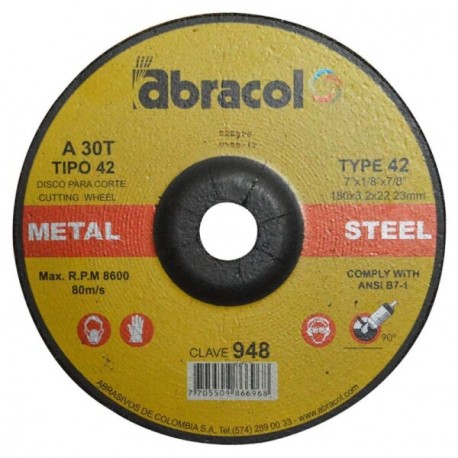 Disco de Corte para Metales Rápido 7" x 1/8" x 7/8" ABRACOL 