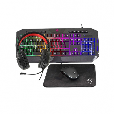 Combo Alámbrico Kalley Teclado + Mouse + Audífonos + PadMouse Gaming 