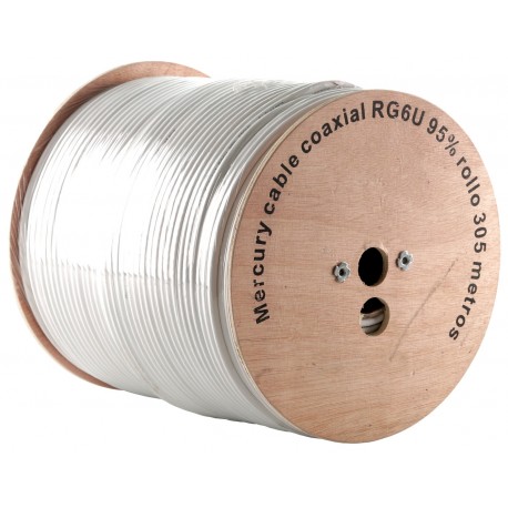 CABLE COAXIAL BLANCO RG6-U 95% MERCURY FINO CARRETA EN MADERA