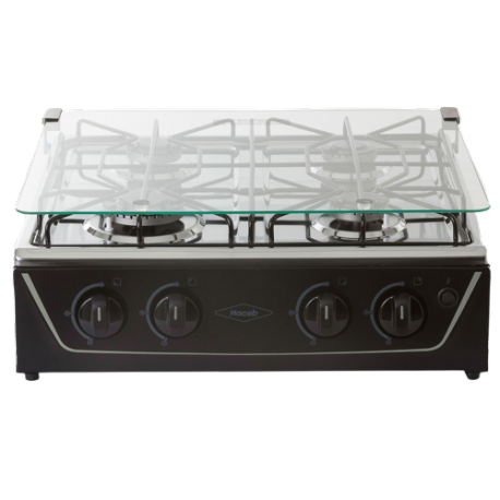 Estufa de Mesa Haceb 4 Puestos Gas Natural Avellana Vidrio Negro