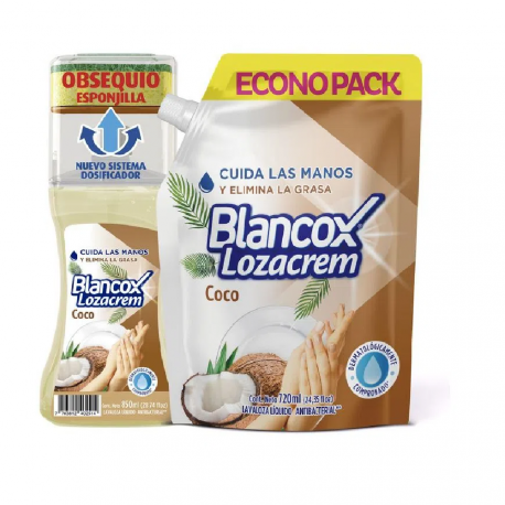 LavaLoza Blancox LozaCrem Liquido Coco x850ml Gratis Esponja