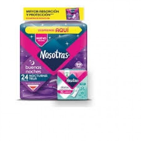 Toallas Higienicas Nosotras Noche tela X 24 + Protectores X 10