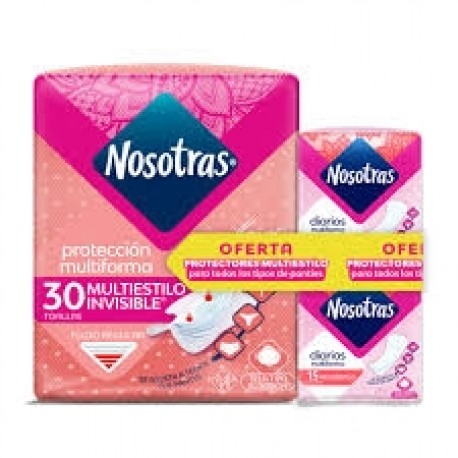Oferta Toallas Nosotras Multiestilo Invisible X 30 + Protectores diarios X 15